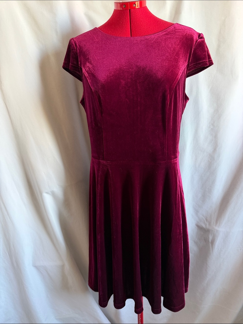 Velvet Fit & Flare Mini Dress - Burgundy
